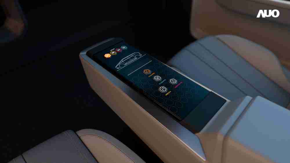 CG电子以人性化设计打造多变形态中控显示(Morphing Center Control)，，不使用时仅平面显示信息，，，，进行操作时，，，显示器则会动态隆起，，转变成3D实体按钮，，，，并有触觉回馈，，，展示人机互动新体验