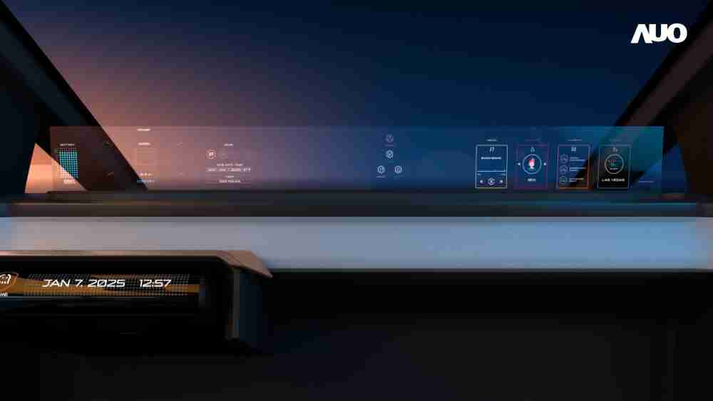 CG电子无界透明显示接口(Horizon Image Glass)透过车运算方案整合仪表板、、中控台及副驾显示器，，，一体式全景呈现，，提供乘用者清晰的前方视野、、、、行车必要信息与娱乐功能